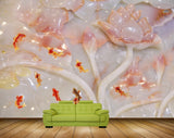 Avikalp MWZ0017 White Pink Flowers Fishes 3D HD Wallpaper