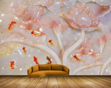 Avikalp MWZ0017 White Pink Flowers Fishes 3D HD Wallpaper