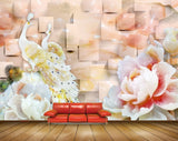 Avikalp MWZ0019 White Yellow Peacocks Pink Flowers 3D HD Wallpaper