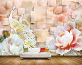 Avikalp MWZ0019 White Yellow Peacocks Pink Flowers 3D HD Wallpaper