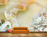 Avikalp MWZ0020 White Yellow Peacocks Flowers 3D HD Wallpaper