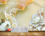 Avikalp MWZ0020 White Yellow Peacocks Flowers 3D HD Wallpaper