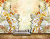 Avikalp MWZ0021 White Orange Peacocks Flowers 3D HD Wallpaper