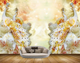 Avikalp MWZ0021 White Orange Peacocks Flowers 3D HD Wallpaper