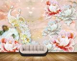 Avikalp MWZ0022 White Pink Flowers Peacocks HD Wallpaper