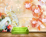 Avikalp MWZ0023 Peacocks Pink Orange Flowers HD Wallpaper