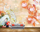 Avikalp MWZ0023 Peacocks Pink Orange Flowers 3D HD Wallpaper