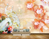 Avikalp MWZ0023 Peacocks Pink Orange Flowers 3D HD Wallpaper