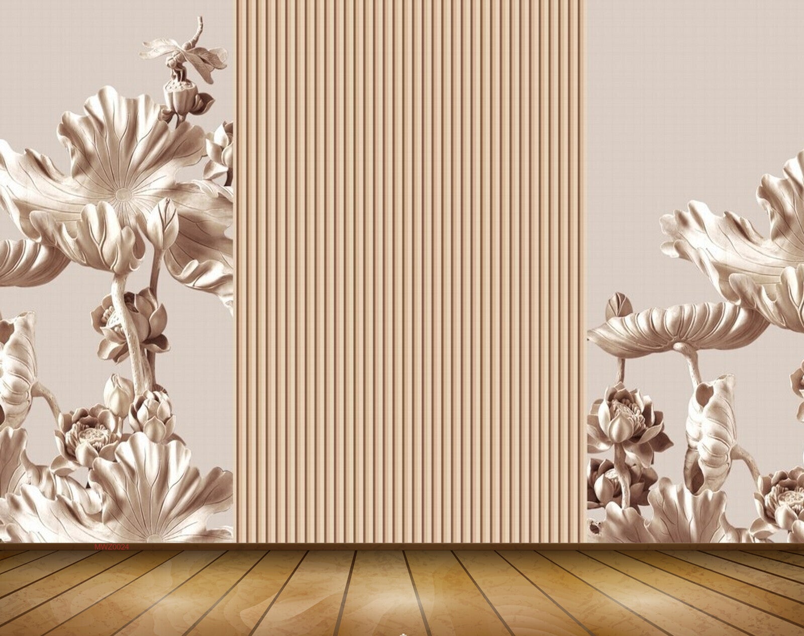 Avikalp MWZ0024 Silver Flowers Leaves 3D HD Wallpaper