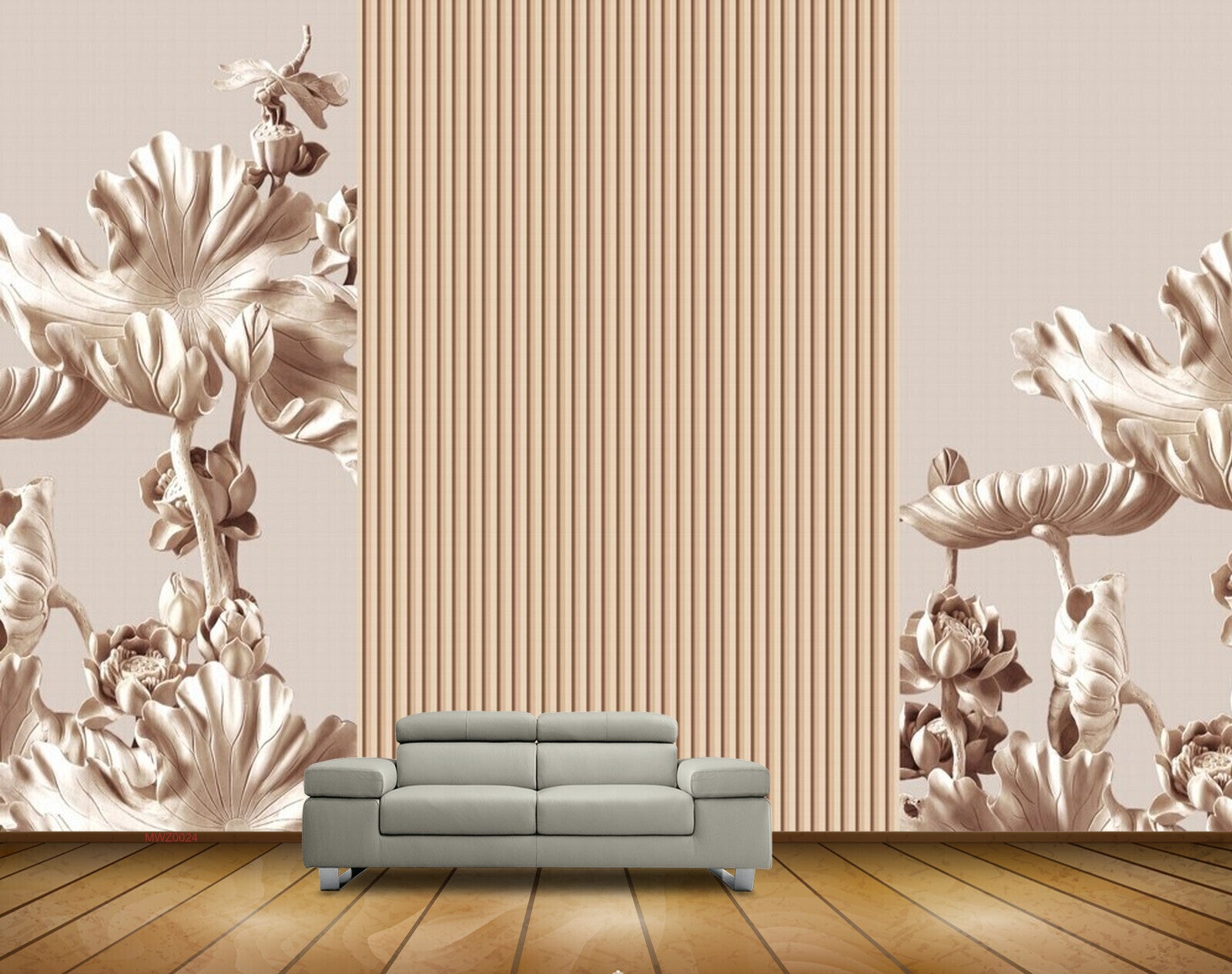 Avikalp MWZ0024 Silver Flowers Leaves 3D HD Wallpaper