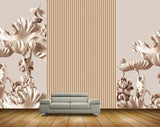 Avikalp MWZ0024 Silver Flowers Leaves 3D HD Wallpaper