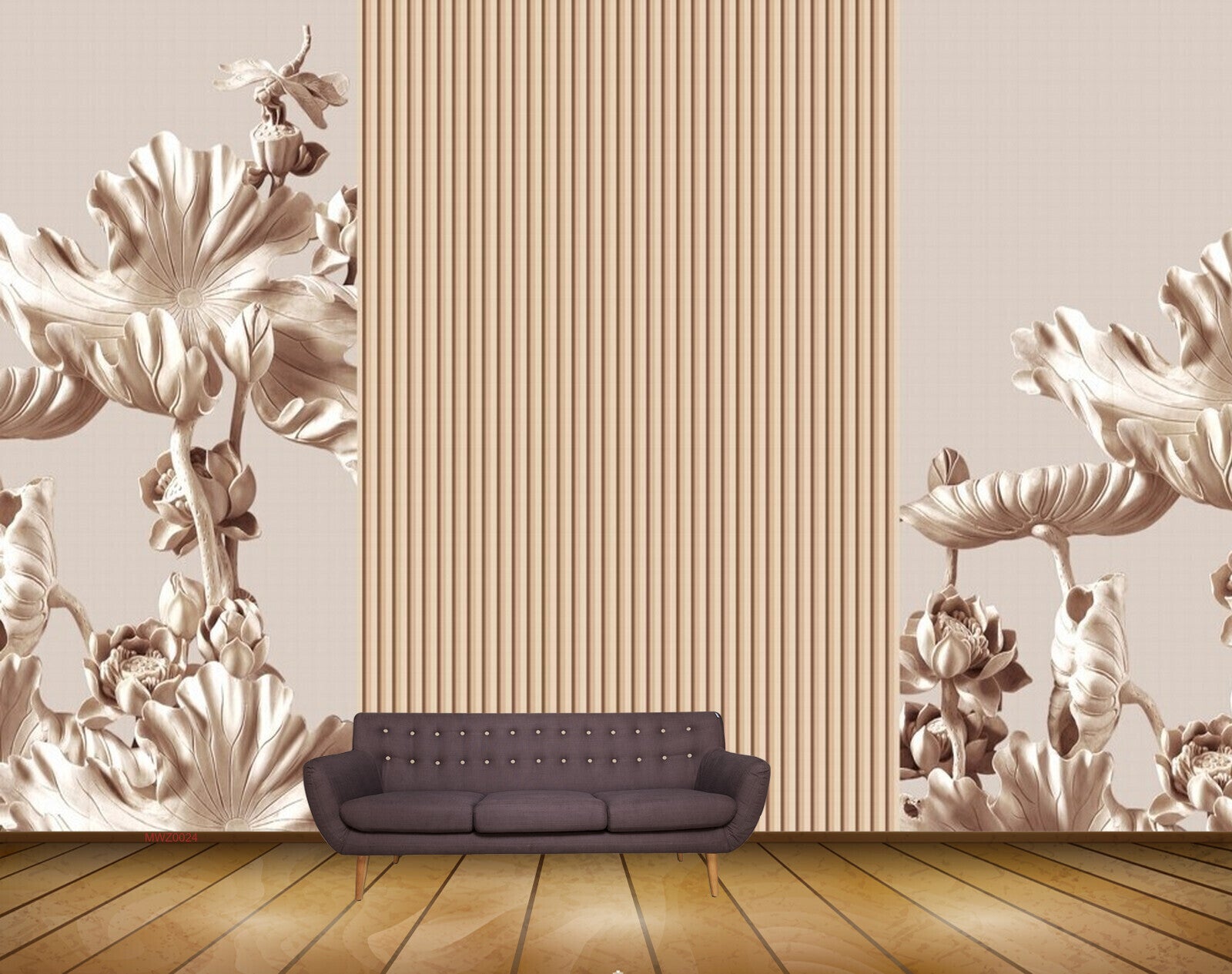 Avikalp MWZ0024 Silver Flowers Leaves 3D HD Wallpaper
