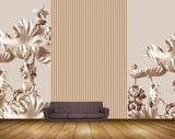 Avikalp MWZ0024 Silver Flowers Leaves 3D HD Wallpaper