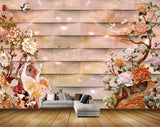 Avikalp MWZ0027 Peacocks Birds Orange Pink Flowers 3D HD Wallpaper