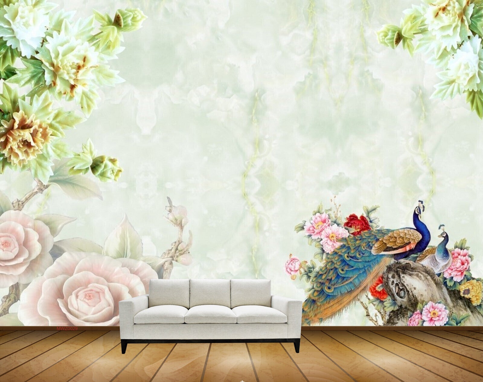 Avikalp MWZ0029 Peacocks Flowers Plants 3D HD Wallpaper