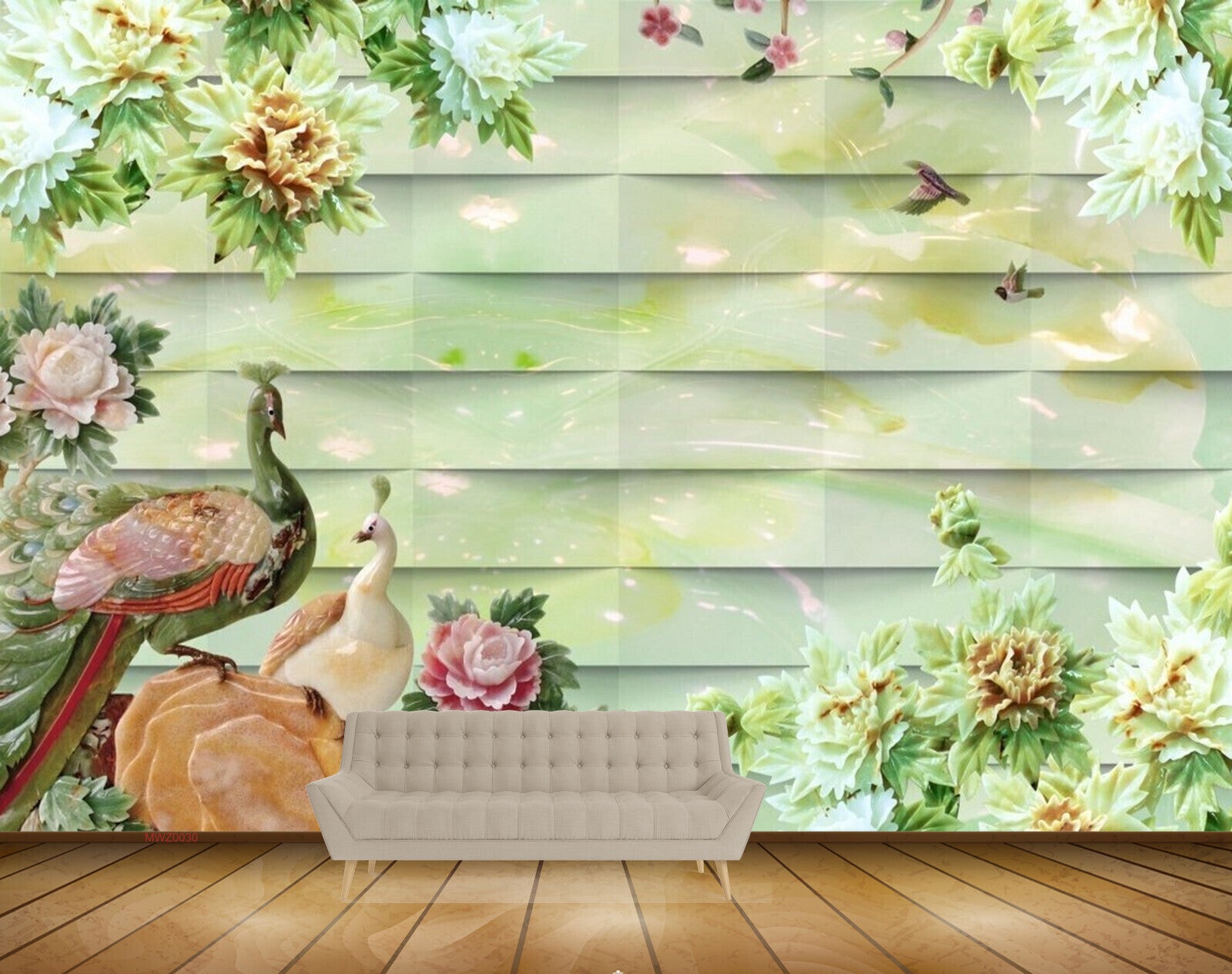 Avikalp MWZ0030 Peacocks Flowers Birds Plants 3D HD Wallpaper