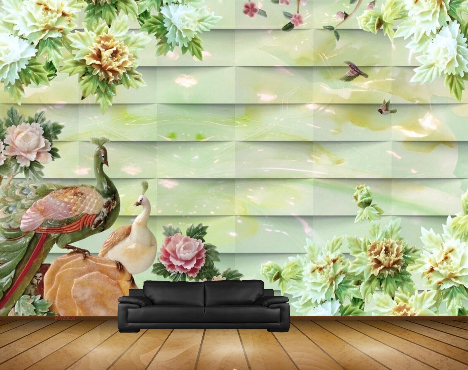 Avikalp MWZ0030 Peacocks Flowers Birds Plants 3D HD Wallpaper