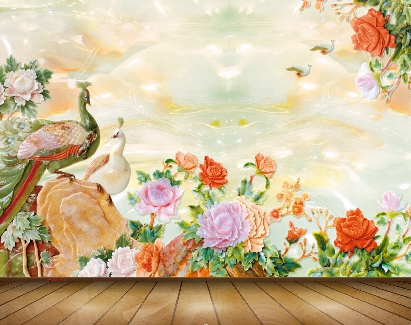 Avikalp MWZ0032 Peacocks Birds Flowers Creepers Plants 3D HD Wallpaper