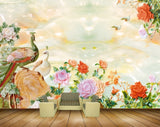 Avikalp MWZ0032 Peacocks Birds Flowers Creepers Plants 3D HD Wallpaper