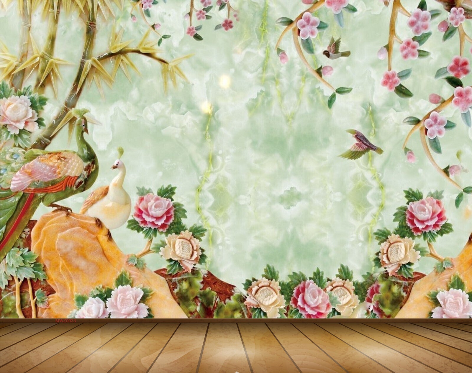 Avikalp MWZ0033 Peacocks Birds Flowers Creepers Plants 3D HD Wallpaper