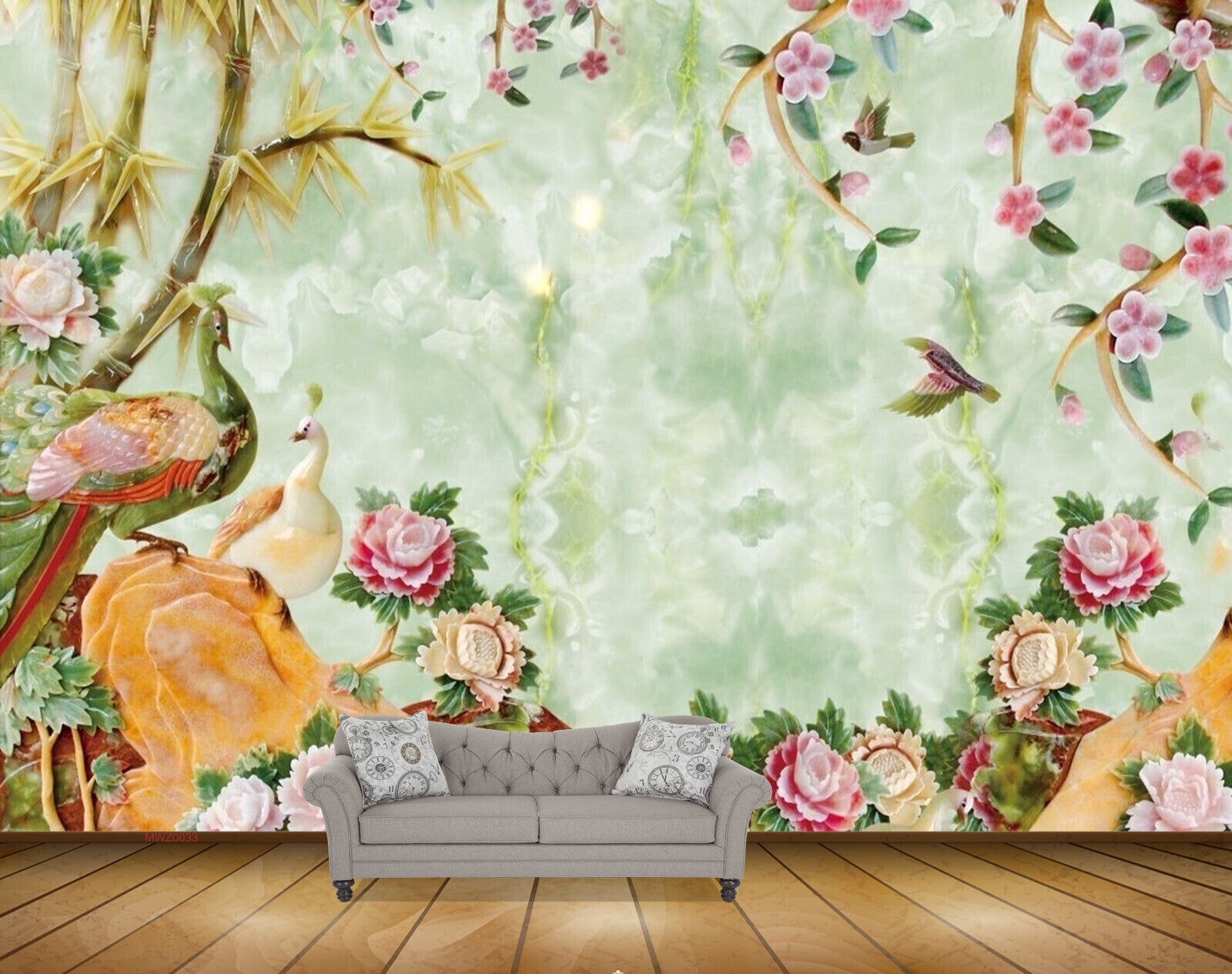 Avikalp MWZ0033 Peacocks Birds Flowers Creepers Plants 3D HD Wallpaper