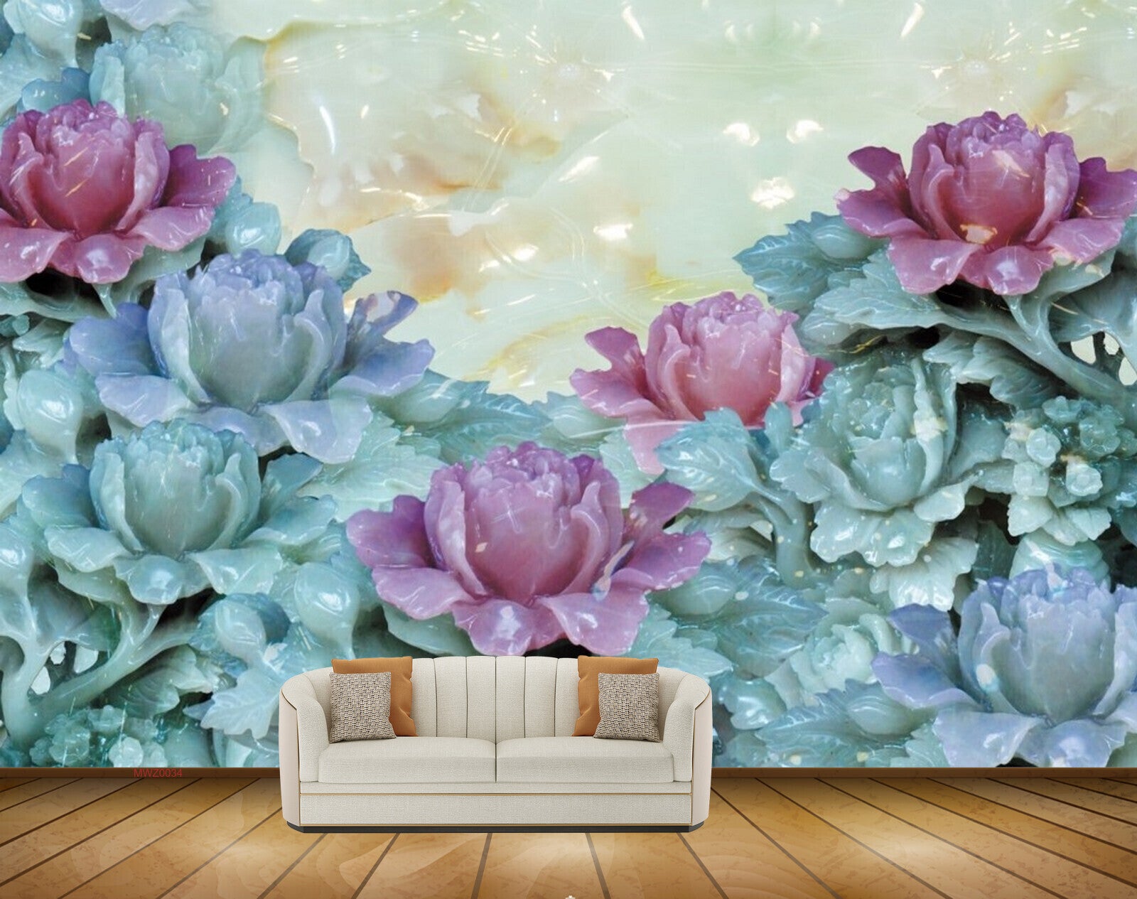 Avikalp MWZ0034 Pink Blue Flowers 3D HD Wallpaper
