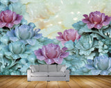Avikalp MWZ0034 Pink Blue Flowers 3D HD Wallpaper