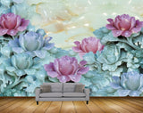 Avikalp MWZ0036 Pink Blue Flowers 3D HD Wallpaper