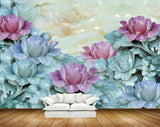 Avikalp MWZ0036 Pink Blue Flowers 3D HD Wallpaper