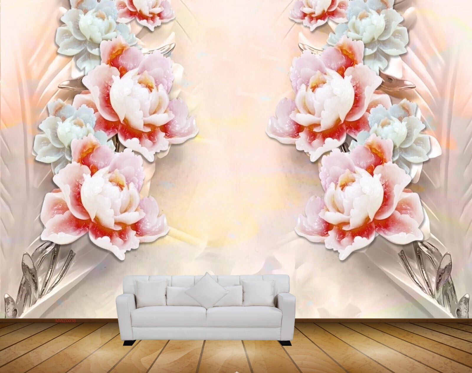 Avikalp MWZ0038 White Pink Red Flowers 3D HD Wallpaper