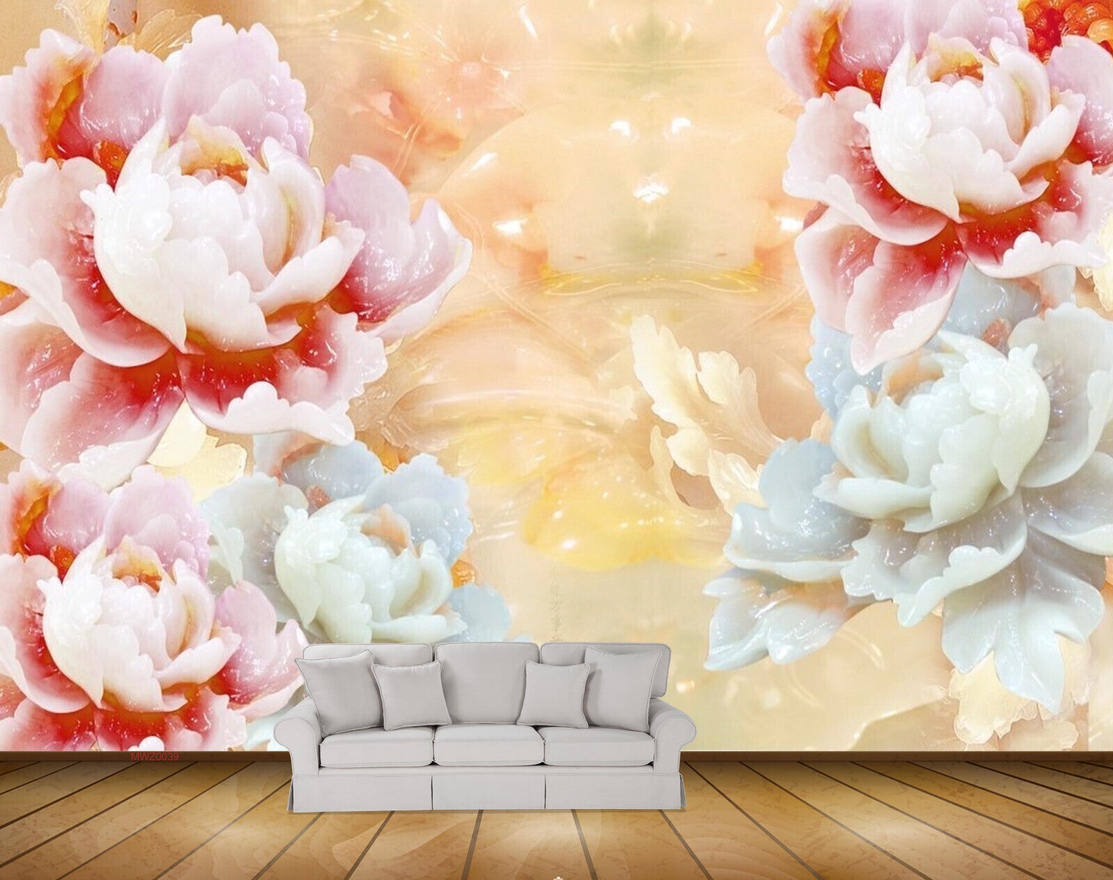 Avikalp MWZ0039 White Pink Red Flowers 3D HD Wallpaper