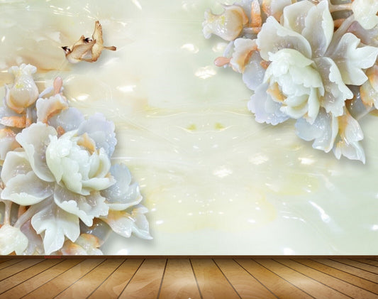 Avikalp MWZ0040 White Pink Flowers Birds 3D HD Wallpaper