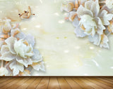 Avikalp MWZ0040 White Pink Flowers Birds 3D HD Wallpaper