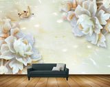 Avikalp MWZ0040 White Pink Flowers Birds 3D HD Wallpaper