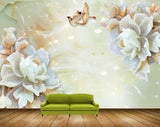 Avikalp MWZ0041 White Pink Flowers Birds 3D HD Wallpaper