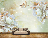 Avikalp MWZ0041 White Pink Flowers Birds 3D HD Wallpaper