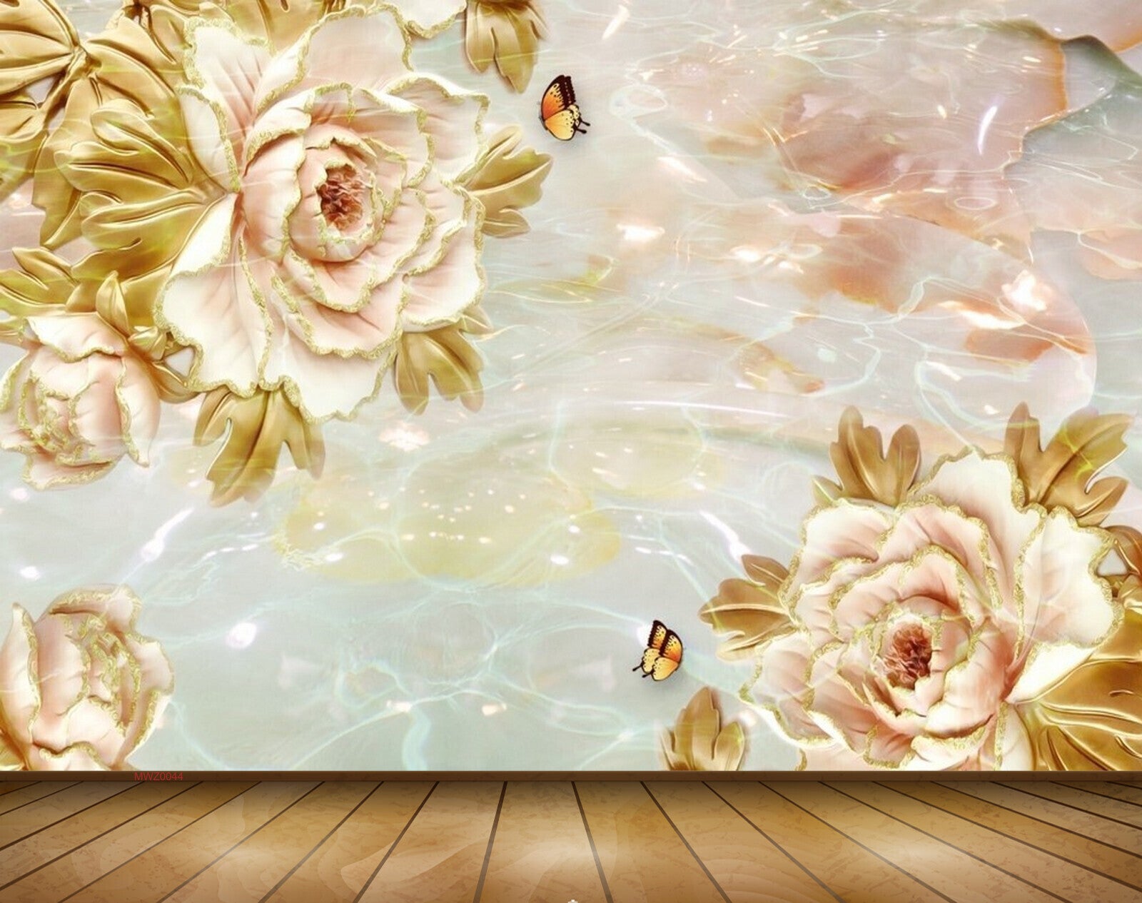 Avikalp MWZ0044 White Pink Flowers Butterflies 3D HD Wallpaper