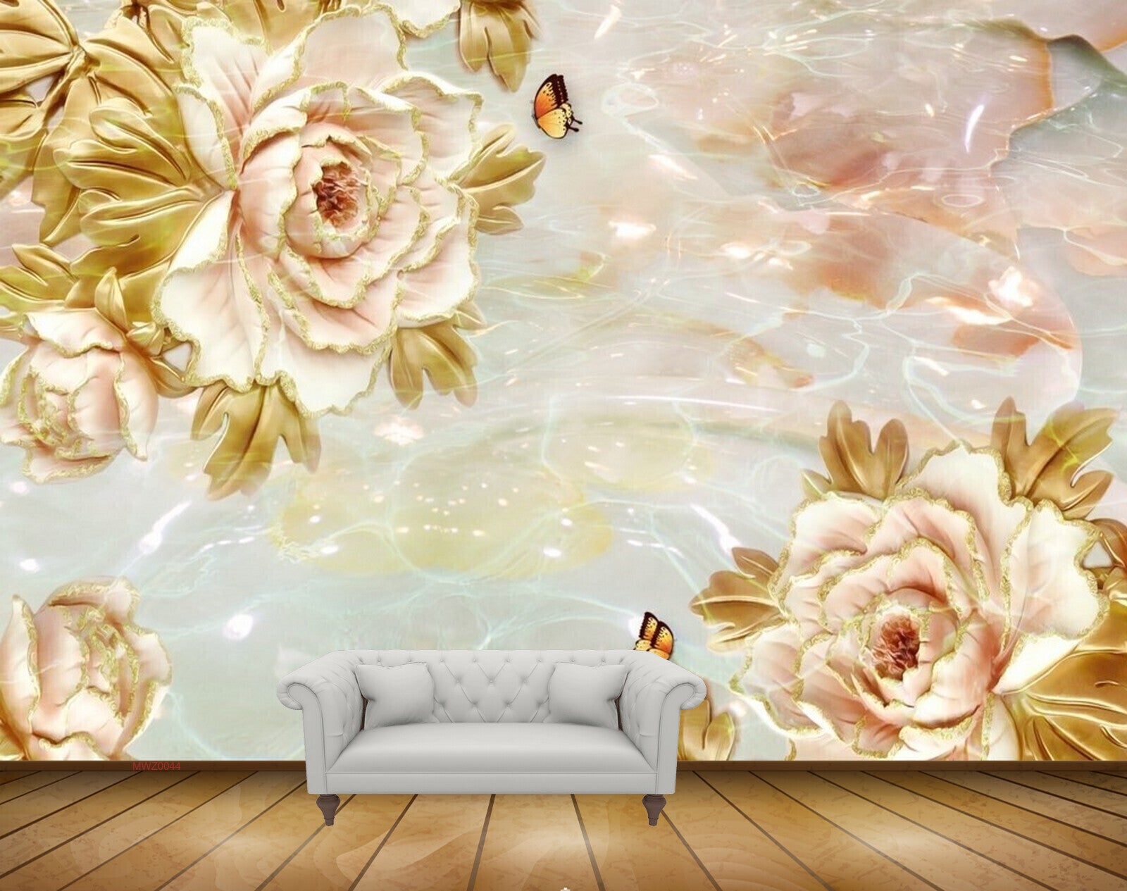 Avikalp MWZ0044 White Pink Flowers Butterflies 3D HD Wallpaper