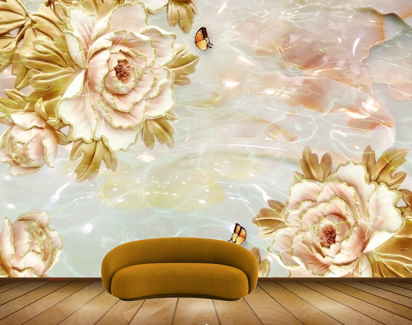 Avikalp MWZ0044 White Pink Flowers Butterflies 3D HD Wallpaper