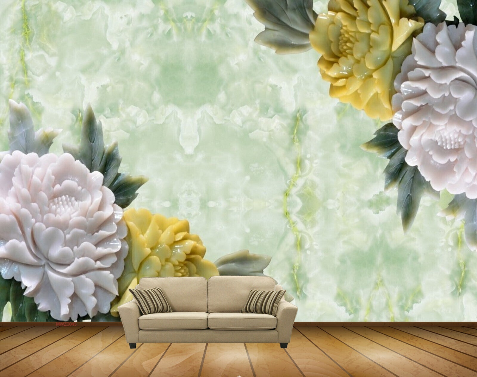 Avikalp MWZ0045 White Yellow Flowers Leaves 3D HD Wallpaper
