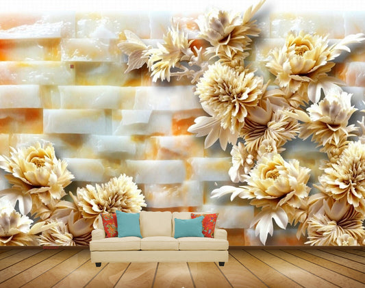 Avikalp MWZ0047 White Orange Flowers Butterflies HD Wallpaper