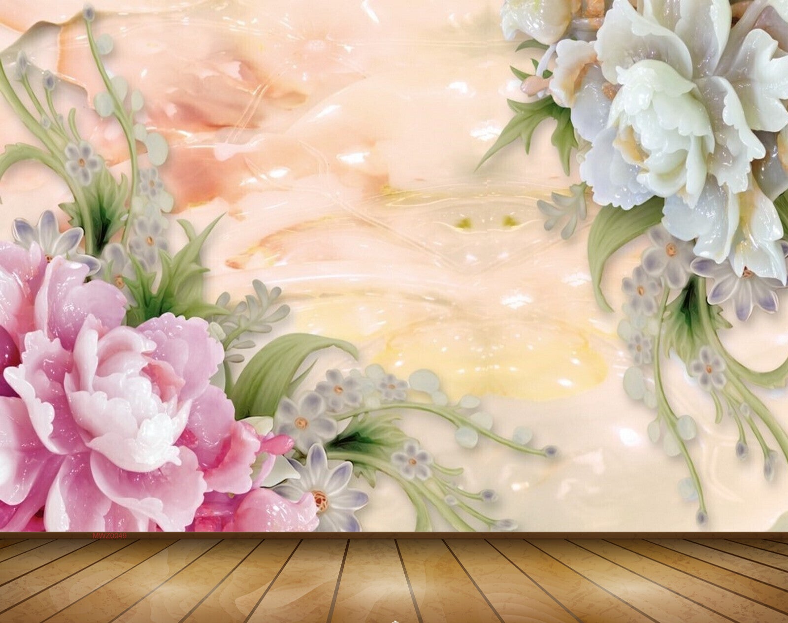 Avikalp MWZ0049 Pink White Flowers 3D HD Wallpaper
