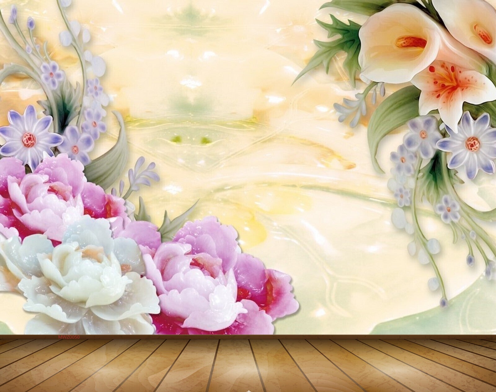 Avikalp MWZ0050 Purple White Pink Tulips Flowers 3D HD Wallpaper