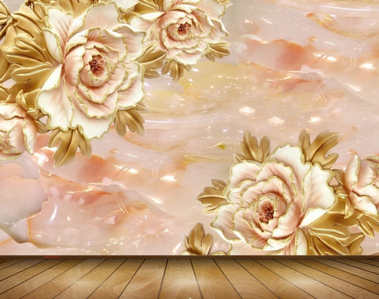 Avikalp MWZ0051 White Green Flowers 3D HD Wallpaper