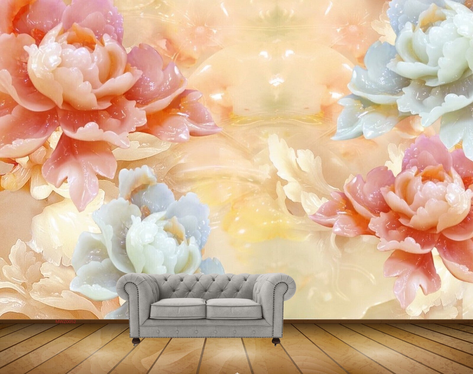 Avikalp MWZ0052 Peach White Flowers 3D HD Wallpaper