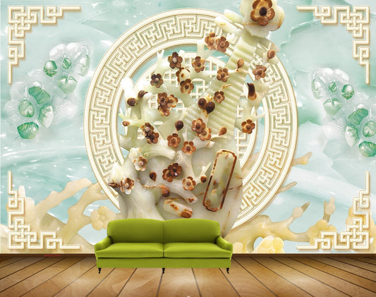 Avikalp MWZ0060 White Brown Green Flowers HD Wallpaper