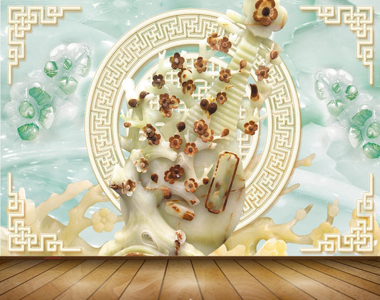 Avikalp MWZ0060 White Brown Green Flowers 3D HD Wallpaper
