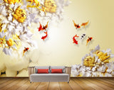 Avikalp MWZ0062 Yellow White Flowers Fishes 3D HD Wallpaper