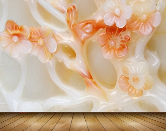 Avikalp MWZ0064 White Orange Flowers 3D HD Wallpaper
