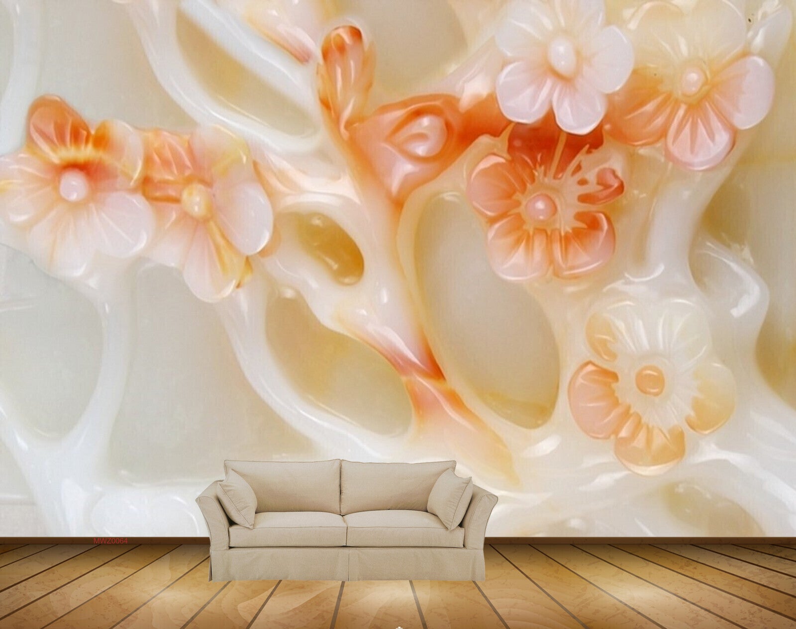 Avikalp MWZ0064 White Orange Flowers 3D HD Wallpaper